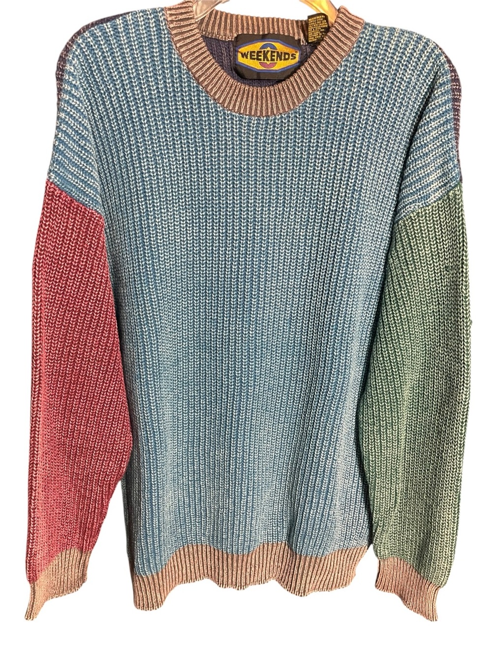 Weekends Rare Vintage 90s Color-block Crewneck Chunky Knit Sweater Size Large
